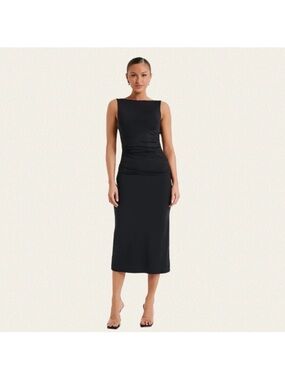 Meshki Black Boatneck Sleeveless Midi Dress